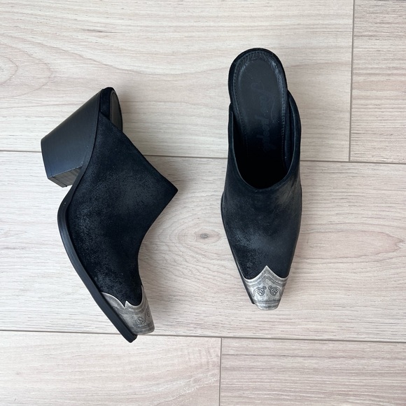 FREE PEOPLE brayden mules / black leather metal toe kick booties / size 37 - Picture 7 of 10